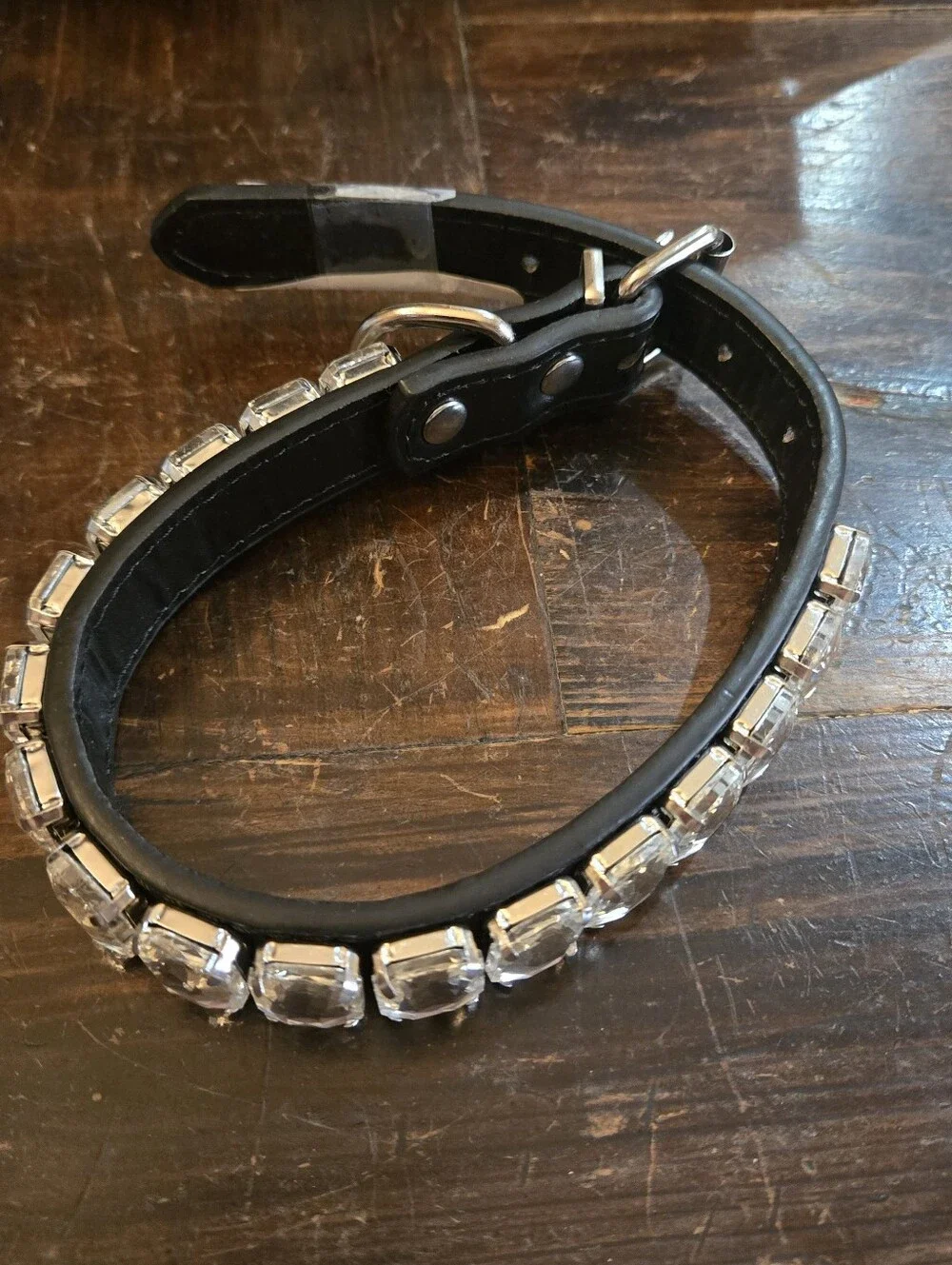 Clear Rhinestone Leather Collar - Size Small - IN ORIGINAL PACKAGING